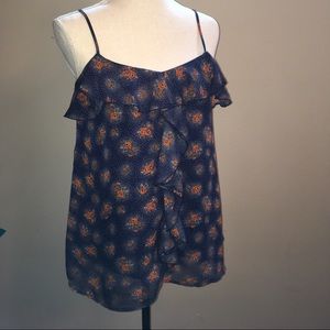 Navy blue floral ruffle tank